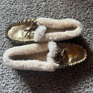 J Crew Gold Accent Slippers